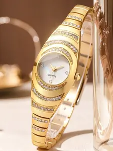 Elegant Women's Watch with Case and Rhinestone Strap, Mother-Of-Pearl Dial, Quartz Movement, Casual Style, All Seasons