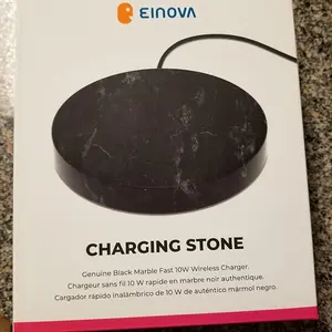 NEW IN BOX .  EINOVA 10 Watts Marble Wireless Charging Stone with Built-in Braided Cable Compatible with All Qi-Enabled Devices (Black)  Mined from Real, Natural Solid Rock . Cellphone Smartphone Charger
