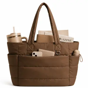 Five Season Home 20L Puffy Quilted Tote Bag for Women, Lightweight Bubble Nylon Laptop Shoulder Bag with Multiple Compartments for Work, Travel, and College