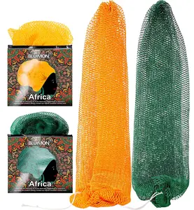 2 PCS Authentic African Exfoliating Sponge,Back Scrubber, 45inch Long, for Normal to Sensitive Skin, for Daily use, Sky Collection