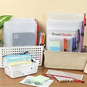 16 Pcs Mesh Zipper Bags, Zipper Pouches, Waterproof Plastic File Bags, 6 Colors, Multi-Purpose Travel Storage, Office & Home Organization Supplies