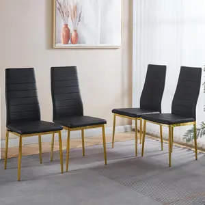 Black Dining Chairs Set of 4 with Gold Legs,Metal Kitchen Chairs Armless,Modern Kitchen Chair Set of 4 for Dining Room,High Back Dining Room Table Chair for Restaurant,Cafe (Black-Gold Legs)