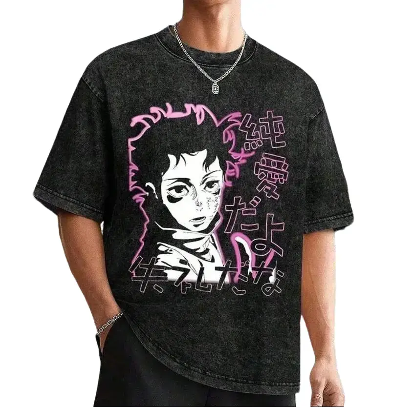 Gojo Sataro "Junai Da Yo" Graphic T-Shirt, Vintage Washed & Distressed Oversized Menswear Top, Stylish Round Neck Streetwear for Manga Fans, Tshirt, Vibe, Aesthetic, Retro, Tee, Jjk Fans, Anime Style, Japanese Manga