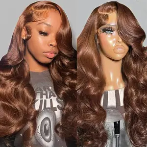 Bling Hair 4# Chocolate Brown Colored Real Hair Wigs For Women 13X6 Body Wave Lace Front Wigs Brazilian Real Hair Wigs