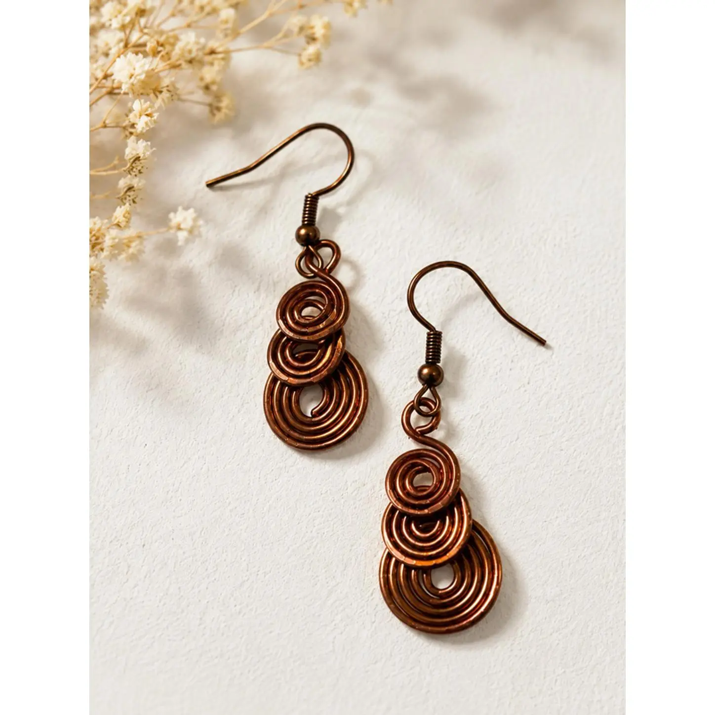 Handmade Copper Spiral Design Hook Earrings - Unique Handcrafted Jewelry for Women