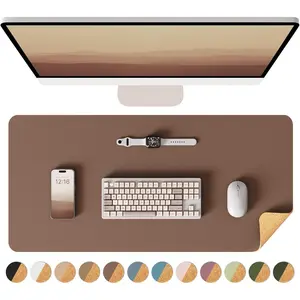 Double-Sided Desk Pad, Leather Desk Mat, Eco Cork Desk Pad Protector, Large Mouse Pad For Desk, Waterproof Desk Blotter Pad, Desk Writing Pad For Office Work/Home(23.6"x13.7",Coffee+Cork)