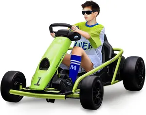 Electric Drift Go Kart for Kids 8-12, 24v Ride on Toy Car with Dual 300w Motors, 8MPH High Speed, Music, Slow Start & Seatbelt, Outdoor Racing Drift Kart, Max 180 Lbs - Green
