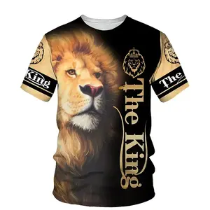 Men's Lion 3D Printed Crew Neck T-Shirt - High-Quality, Quick-Drying, Oversized, Chinese Size, Figure-Flattering Short-Sleeved Summer Sports Casual Street Wear