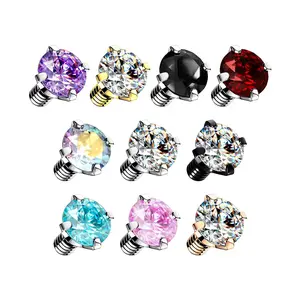 Dermal Anchor Tops 14G 16G Surgical Steel Internally Threaded Prong Set CZ Tops Gems Dermal Piercing Jewelry 3mm, 4mm