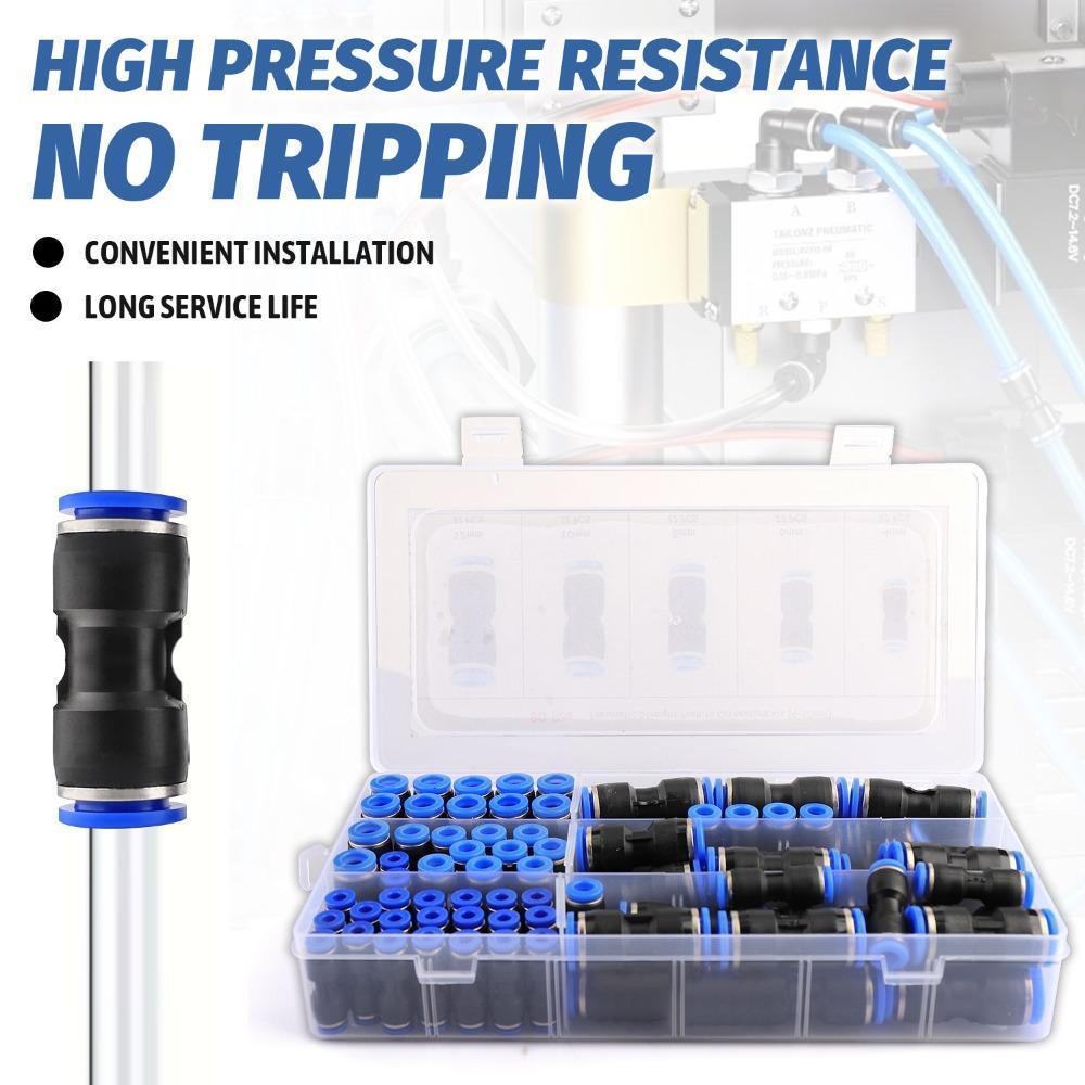 Pack of 80 Quick Connect Air Hose Fittings – Pneumatic Push to Connect Fitting Kit, Air Line Connectors, Push-In Fittings, Universal Quick Release Air Fittings Assortment