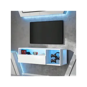 High quality  DlandHome Wall Mounted TV Stand 20 Color LED Lights Floating Entertainment Center With Storage Modern White 40 Inch Room Organizer Storage