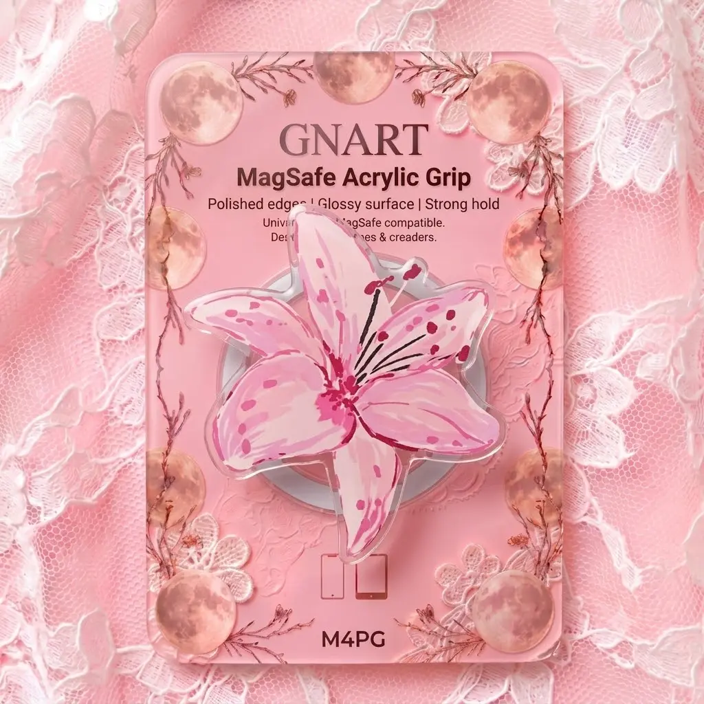 Watercolor Pink Lily Magnetic Acrylic Phone Grip, Soft Floral Botanical Phone Holder, Elegant Spring Gift for Women, Flower Lovers, Gardeners, Teachers and Bridesmaids
