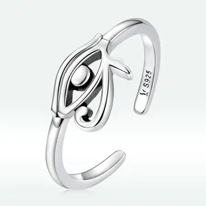 Presentski 925 Sterling Silver Eye of Horus Egypt Protection Open Ring for Women Personality Cool Band Ring Jewelry Gift