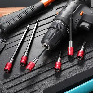 4-piece red heavy-duty magnetic drill bit extension rod set with impact screwdriver and socket holder adapter - 1/4" hex shank for screws, nuts, bolts - compatible with cordless drills (drilling systems, impact screwdrivers, magnetic supports).