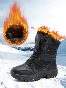 Thick Sole Height Increasing Fleece High Top Snow Boots, Unisex Wear-Resistant Anti-Slip Casual Shoes for Autumn Winter Outdoor Hiking Travel