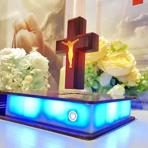 Levitating Cross Lamp, Floating Cross Night Light with Jesus & Bible Design, Magnetic Levitation Cross Lamp | Christian & Catholic Gift, Spiritual Home Decor, Easter Gift, Glowing Cross Ornament