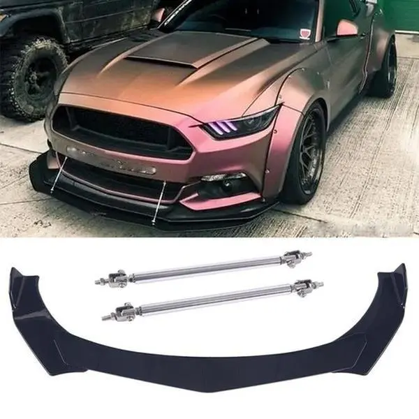 Ford Mustang Front Bumper Lip Spoiler Lower Splitter & Chin Diffuser Body Kit - Black, Strut Rods, Screw-In Install, Sturdy Stays Put in Daily Use Car Exterior Accessories