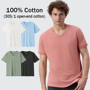 Mega Tshop Unisex V-Neck Shortsleeve T-Shirt - 3.8 oz, 100% Cotton OE Yarn Fabric, Casual Plain, Breathable, Regular Fit, Summer Menswear Top, Clothes tiktokshopspringglowup