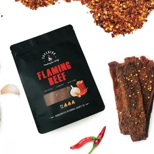 FLAMING BEEF • BEEF JERKY CHIPS • CRUNCHY • SPICY 3 oz
