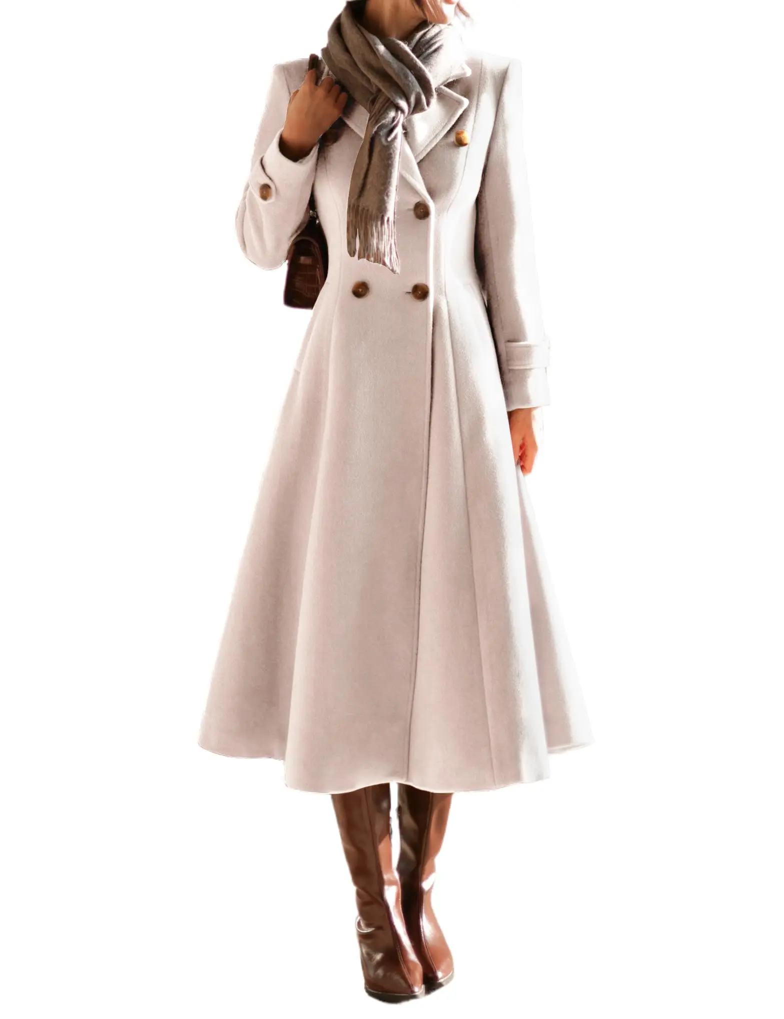 IDEALSANXUN Women's Long Wool Double-Breasted Trench Peacoat - Fall-Winter Casual Outerwear for Women Fashion Fit Womenswear Dress Ladies Maxi Outfits Jackets Maxi  Slim Solid Tops Clothes Gamis pea coat winter wool blend elegance tailored  blazer black