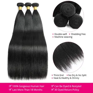 Brazilian Straight Hair Bundles 3 Bundles Human Hair Weave Raw Hair Bundles for Quick Weave Double Weft Shedding Free Machine Weaving Thick End No Dry No Split