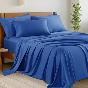 SASTTIE Bamboo Bed Sheets 6pcs - Bamboo Luxury Cooling Sheets For Hot Sleepers - Cloud Soft, 17" Deep Pocket Fitted Sheet, Ultra Durable Bed Set For Room Decor
