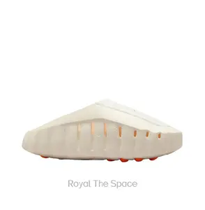 Beige Thick-Soled Massage Slides, Orange Spherical Outsole, Breathable Fabric Upper, Pre-Game Recovery Tech Mules