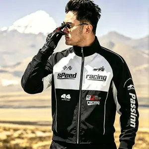 Retro Speed Racing Team Graphic Moto Jacket Men Color Block Stand Collar Zip Up Loose Fit Fall Winter Street Style Windproof Coat army green bomber