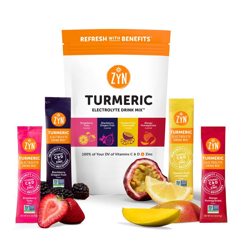 ZYN  Turmeric Electrolyte Drink Mix Hydration Variety Pack, with Turmeric, Vitamin C, Vitamin D, Zinc - Benefits Healthcare Natural