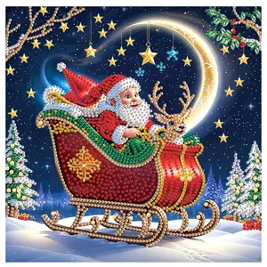 Santa Claus Sleigh Pattern DIY Diamond Art Painting Kit Without Frame, 5D Diamond Art Painting Kit, DIY Wall Art Decor for Home Office