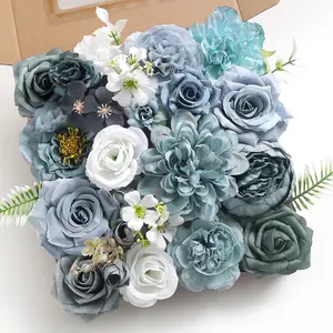 Artificial Flowers Combo Box Set Dusty Blue Silk Floral Arrangements for Wedding Bridal Bouquet, Cake Flowers, Table Centerpieces, Party & Home Decor