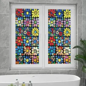 Colorful Flower Pattern Static Cling Glass Sticker, Floral Pattern Sticker, Privacy Glass Decorative Sticker, Decorative Sticker for Home & Office, Home Decor, Ornaments, Privacy Window Film