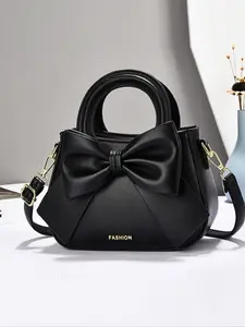 Women's Bow Decorated Handbag, Fashionable Large Capacity Zipper Crossbody Bag with Detachable Adjustable Strap, Casual Trendy Versatile High-quality Daily Commuting Bag, Handbag Shoulder Purse