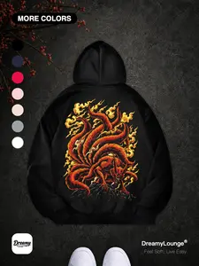 Naruto Nine-Tailed Fox Graphic Hoodie, Loose Fit Casual Pullover with Pocket, Breathable Comfort for Outdoor & Home Wear