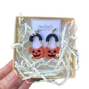 Ocala Clay Co Handmade Polymer Clay Earrings - Pumpkin Design in Gift Box with White Ribbon Accents