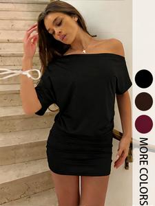 women's batwing sleeve dress, solid color dress for daily outdoor wear, ladies clothes for summer
