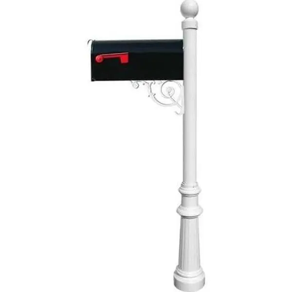 Lewiston LPST-804-E1-WHT E1 Economy Mailbox System - White, with Fluted Base, Ball Finial, for Outdoor Posts