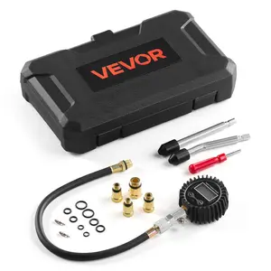 VEVOR Engine Cylinder Compression Tester Kit, Pressure Gauge Range of 10-200 PSI, Compression Tester Kit with 4 Adapters, Straight Angled Extended Metal Tubes for Automotive Cars and Motorcycles