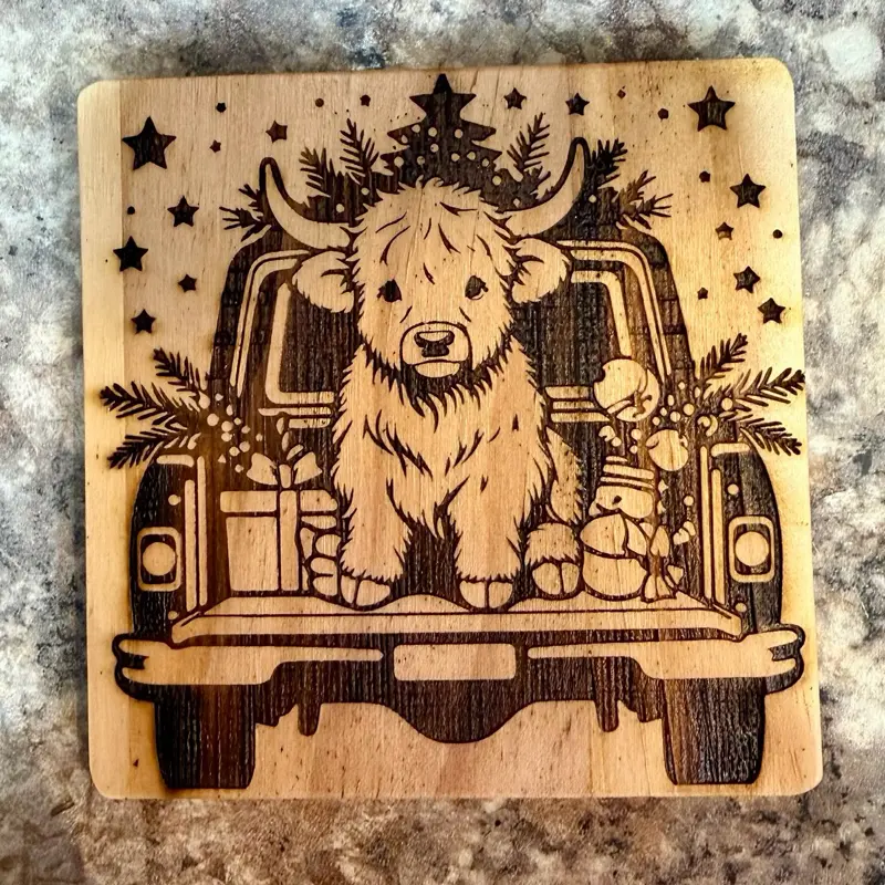 Fluffy Christmas Cow Coaster Set of 4