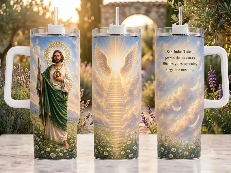 40oz Saint Jude Thaddeus Stainless Steel Insulated Tumbler - Reusable Wide Mouth Water Bottle with Handle- 40oz With Handle, Movie Custom Coffee Drinkware With Silicone Lid, Fan Gift Bottle, Halloween, Ghosh Tumbler, Gift For Him
