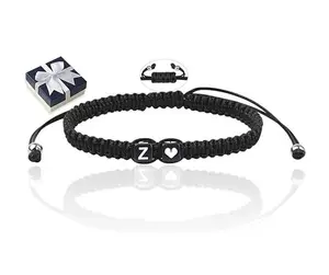 Personalized Black Adjustable Bracelet with A-Z Initial Heart Design for Couples Women Men Friends Gifts 5mm Width 16.5cm Length Customizable Gift