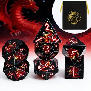 7-Piece Flame Dragon D&d Dice Set, Polyhedral D4 D6 D8 D10 D12 D20 Dice with Velvet Bag, Ideal for Rpgs, Perfect Gift for Birthdays and Holidays