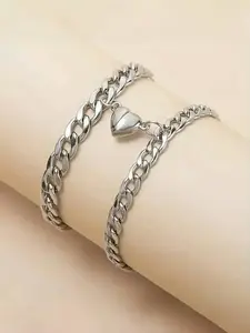 Stainless Steel Couple Set, Simple Love Design, Fashion Jewelry for Daily Wear & Valentine's Day Gift, 2-Piece Set, Heart Shaped Bracelet