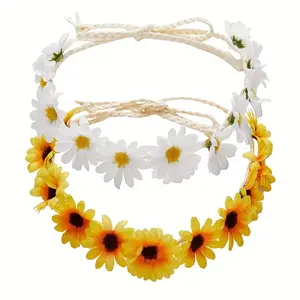 Boho Daisy Flower Crown Headband, Hippie Bride Essential Bridal Accessory, Party Prop, Perfect for Hawaiian Beach Photoshoots, Birthdays, Festive Decorations