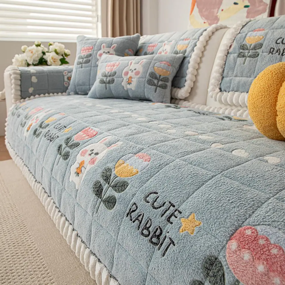 Cute Rabbit Pattern Sofa Cover, 1 Count Non-slip Sofa Slipcover, Dustproof Sofa Cushion Cover, Home Decor for Living Room