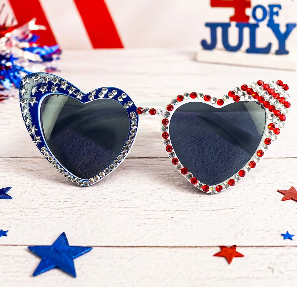 Women's Heart-Shaped Sunglasses, American Flag Pattern Fashion Eyewear for 4th of July, Patriotic Party Accessory, Style, Decoration