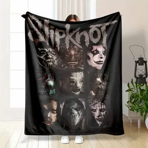 Slipknot Heavy Metal Band Fan Flannel Blanket - Dark Gothic Masked Members Collage Art Print, Soft Warm Lightweight Throw for Bedroom, Music Studio, Ideal Gift for Band Fans, Blankets summerwins