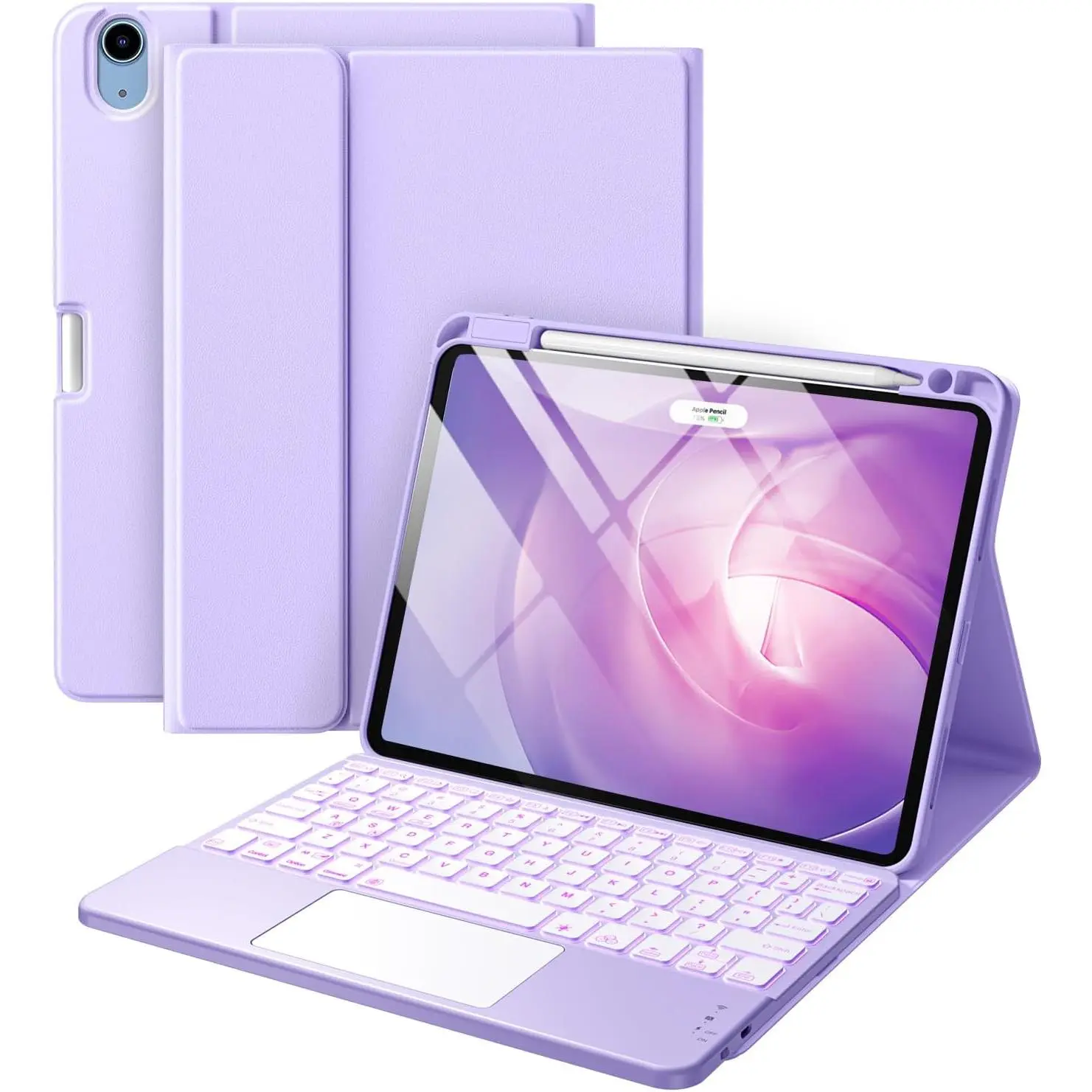 Compatible with iPad Air 11 Inch & Air 5th/Air 4th Generation Case with Keyboard - Multi-Touch Trackpad, 7-Color Backlit, Detachable Folio Cover for Air 11-inch M3/M2 (2025/2024), Light Purple
