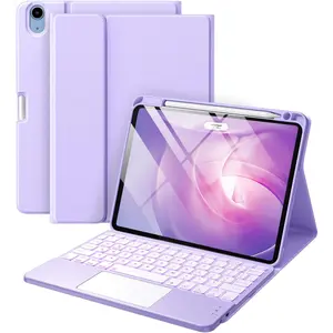 Compatible with iPad Air 11 Inch & Air 5th/Air 4th Generation Case with Keyboard - Multi-Touch Trackpad, 7-Color Backlit, Detachable Folio Cover for Air 11-inch M3/M2 (2025/2024), Light Purple