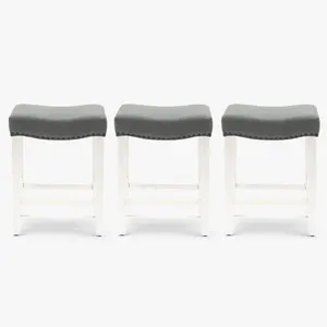 Lenox 24" Upholstered Saddle Seat Antique White Counter Stool (Set of 3)
